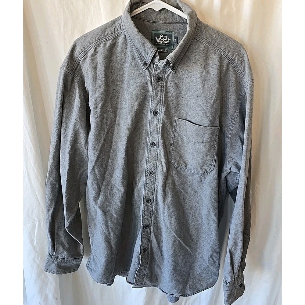 Vintage Woolrich USA Made Men's XL Gray Long Sleeve 100%Cotton Shirt Flannel